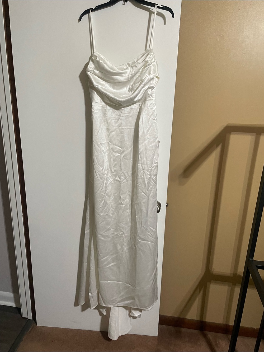 Lulu's Ivory Satin Cowl Neck Maxi Slip Dress